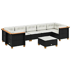 vidaXL Salon de jardin 8 pcs avec coussins noir résine tressée