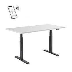 Kimex Bureau motorisé assis-debout 180x75cm Plateau blanc/Pied noir, Connecté 