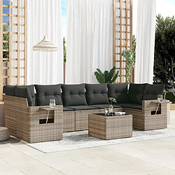 vidaXL Salon de jardin 8 pcs avec coussins gris clair résine tressée