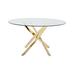 Acheter Vente-Unique Table à manger ronde 6 personnes en verre trempé et métal doré - Transparent - COSIMA