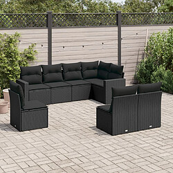 vidaXL Salon de jardin 8 pcs avec coussins noir résine tressée