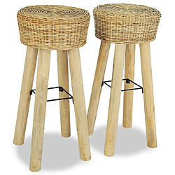 vidaXL Tabourets de bar lot de 2 rotin naturel 