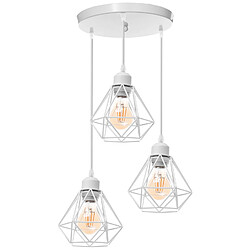 Stoex Plafonnier Rétro À 3 Lumières Blanc Suspension Luminaire Vintage D'Intérieur Suspension Lustre E27 Cage en Métal 