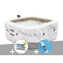 Kit spa gonflable Intex PureSpa Calacatta carré Bulles 4 places + 6 filtres + Aspirateur