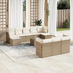 Maison Chic Salon de jardin 11 pcs avec coussins | Ensemble de Table et chaises | Mobilier d'Extérieur beige résine tressée -GKD79298