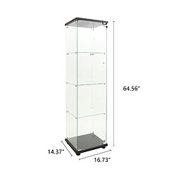 KILISKY Vitrine en verre - 4 étagères avec porte - 64.7"*16.7"*14.3" - Lumières LED - Convient pour chambre à coucher, bureau - noir pas cher