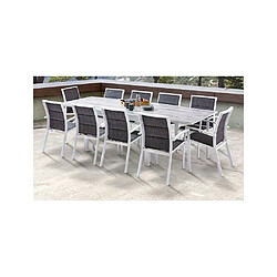 Wilsa Garden Table Modulo 6/10 personnes structure aluminium blanche, plateau en verre décors bois