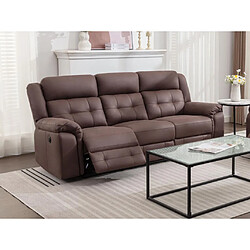 Vente-Unique Canapé 3 places relax électrique en microfibre aspect cuir vieilli marron ORTIANO