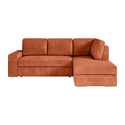 Loungitude Canapé d'angle droit convertible ARTEMIS 4 places - Velours côtelé terracotta - L246 x P174 x H96 cm ADEN - Canapé d'angle convertible avec coffre en velours côtelé - Angle droit - Terracotta