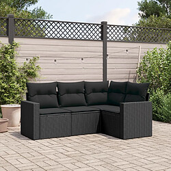 vidaXL Salon de jardin 4 pcs avec coussins noir résine tressée 