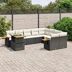 vidaXL Salon de jardin 10 pcs avec coussins noir résine tressée 