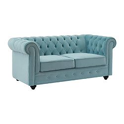 Avis Vente-Unique Canapé 2 places en velours bleu pastel CHESTERFIELD