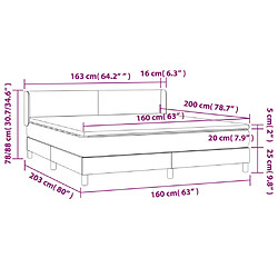 vidaXL Sommier à lattes de lit et matelas Gris foncé 160x200cm Velours pas cher