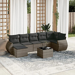 Maison Chic Salon de jardin 8 pcs avec coussins | Ensemble de Table et chaises | Mobilier d'Extérieur gris résine tressée -GKD81800