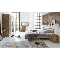 Chambre à coucher en panneaux de particules imitation chêne poutre/blanc/chrome - 160 X 200 cm - PEGANE -