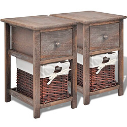 vidaXL Table de chevet 2 pcs Bois Marron