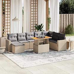 vidaXL Salon de jardin avec coussins 9 pcs beige résine tressée 