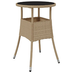 vidaXL Table de jardin Ø60x75 cm Verre trempé/résine tressée Beige