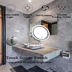 Avis Universal Miroir de salle de bains bras extensible pliant, LED tactile double face lumineuse réglable, commode murale miroir de maquillage agrandissement