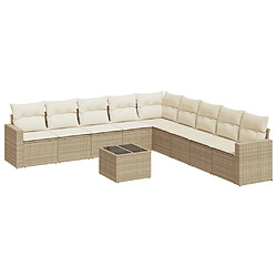 vidaXL Salon de jardin avec coussins 10 pcs beige résine tressée