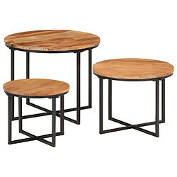 Maison Chic Lot de 3 Tables basses gigognes pour salon | Table à café bois massif d'acacia et fer -GKD38424