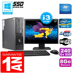 PC Fujitsu Esprimo E500 E85+ SFF I3-2100 8Go Disque 240Go SSD Wifi W7 Ecran 19" - Occasion