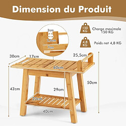 Helloshop26 Tabouret salle de bain en bambou à 2 niveaux avec etagère de rangement 2 porte-serviettes 1 support de douche 20_0005141