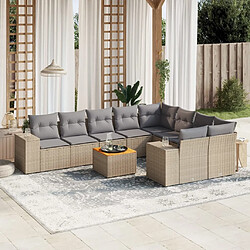 Maison Chic Salon de jardin avec coussins 10 pcs, Ensemble Tables et chaises de jardin, beige résine tressée -GKD987273