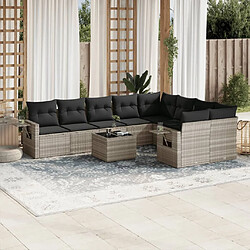 vidaXL Salon de jardin avec coussins 10 pcs gris clair résine tressée