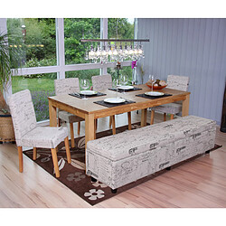 Mendler Banc banquette coffre de rangement Kriens XXL, 180x45x45cm, tissu, motif écriture