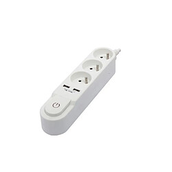 CHACON Bloc multiprise avec interrupteur 3 prises 16 A et 2 sorties USB 2 A, câble 1,5 m blanc