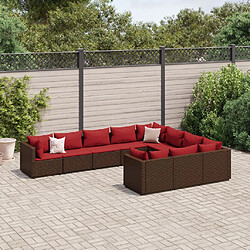 vidaXL Salon de jardin 10 pcs avec coussins marron résine tressée 