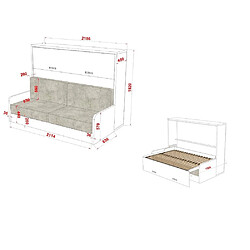 Acheter Inside 75 Armoire lit transversale BORA SOFA avec canapé intégré Couchage 140cm structure mélaminé chêne facade blanc