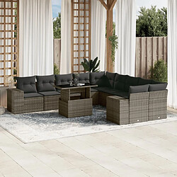 vidaXL Salon de jardin 11 pcs avec coussins gris résine tressée 