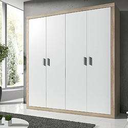 Pegane Armoire, placard garde-robe 4 portes coloris Chêne cambrian, blanc - Longueur 196 x Profondeur 50 x Hauteur 208 cm 