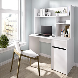 Pegane Meuble de bureau, table de bureau en bois mélaminé coloris blanc - Longueur 110 x Profondeur 50 x Hauteur 152 cm pas cher