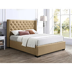 Vente-Unique Lit coffre 180 x 200 cm avec tête de lit capitonnée - Tissu - Beige + Matelas - MASSIMO 