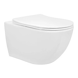 ML-Design ECD Germany WC Suspendu en Céramique sans Rebord, Revêtement Nano, Court, 49 cm, WC Blanc avec Siège WC Amovible en Duroplast Softclose Abaissement Automatique, Chasse d'Eau Profonde, Effet Lotus 