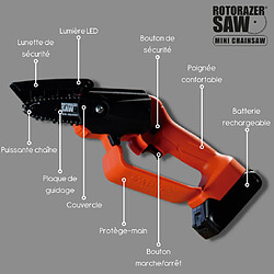 Mini tronçonneuse électrique - Trickblade pro - Rotorazer Mini Chainsaw - VENTEO - Portable et légère - 21 V - Batterie rechargeable - Sans fil - Lumière LED - Entretien du jardin