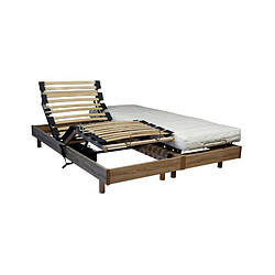 Ensemble relaxation matelas + sommiers electriques decor chene 2x80x200 - Mousse - 14 cm - Ferme - TALCA