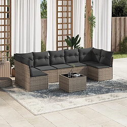 Maison Chic Salon de jardin 8 pcs avec coussins | Ensemble de Table et chaises | Mobilier d'Extérieur gris résine tressée -GKD73972