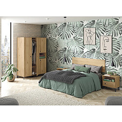 Pegane Chambre à coucher adulte coloris chêne doré ( armoire + 2 chevets + Tête de lit )