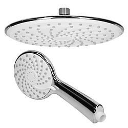 ECD Germany Ensemble de Douche à Main, Set Pomme de Douche à Effet Pluie, en Acier inoxydable, Blanc/Argent, Rond, Buses Anti-calcaire, Set Pomme de Douche et Tête de Douche Pluie pour Salle de Bain