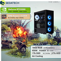 Sedatech PC Gamer Pro • AMD Ryzen 7 5700X • RTX3060 • 16Go RAM • 1To SSD M.2 • 2To HDD • sans OS