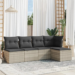 vidaXL Salon de jardin 5 pcs avec coussins gris clair résine tressée 