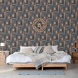 DUTCH WALLCOVERINGS Papier peint Wood Bleu et marron