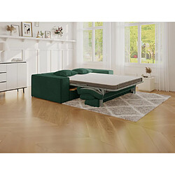 Vente-Unique Canapé 3 places convertible express en velours côtelé vert sapin - Couchage 140 cm - Matelas 14 cm avec mémoire de forme - AMELIA