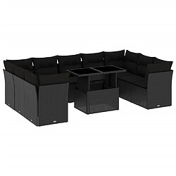 vidaXL Salon de jardin 10 pcs avec coussins noir résine tressée