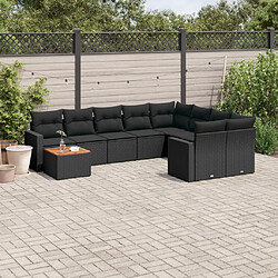 vidaXL Salon de jardin 10 pcs avec coussins noir résine tressée 