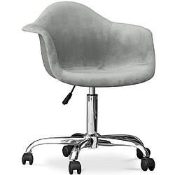 ICONIK INTERIOR Fauteuil pivotant de bureau en velours rembourré avec roulettes - Grev Gris clair